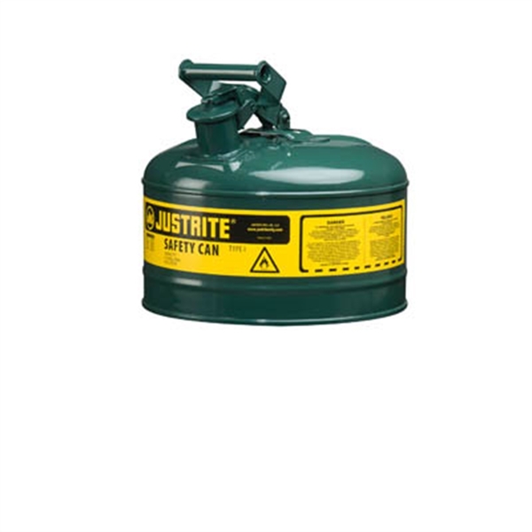 Justrite Green Metal Safety Can, Type 1, Two Gallon Capacity, for Oil and Other Flammable Liquids 7120400